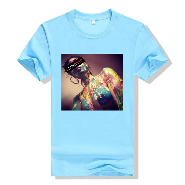 Graphic Painted T-Shirt - Powder Blue