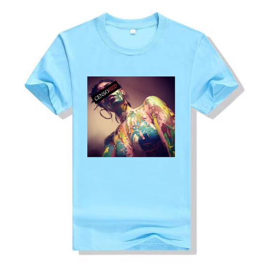 Graphic Painted T-Shirt - Powder Blue